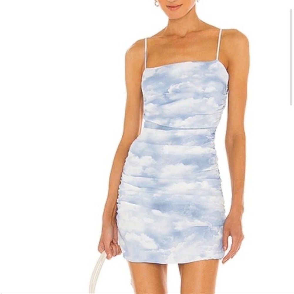 WeWoreWhat Ronnie in Clouds Powder Blue Ruched Lined Revolve Bodycon Mini Dress